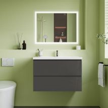 790520mm Anthracite Wall-mounted Vanity Unit With Soft Close DrawersStorage SpaceCeramic Basin