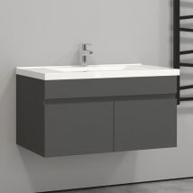 79,5(L)x45(W)x40(H)cm Meuble salle de bain anthracite 2 portes avec une vasque é suspendre pour un gain d'espace optimal avec un maximum d'espace