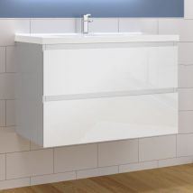 Aica Sanitaire Waschtisch mit Unterschrank 79x44,5x52cm Kunststein-Becken Softclose Design – Badmöbel Set