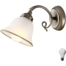 Wand Leuchte Landhaus Stil Beleuchtung Alt Messing Glas Lampe satiniert im Set inkl LED Leuchtmittel