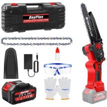 Day Plus - 8'' Cordless Electric Chainsaw Chain Saw Wood Cutter + 4.0Ah Battery + Charger
