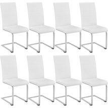 Cantilevered dining chairs, Set of 8 - dining room chairs, kitchen chairs, dining table chairs - white - white