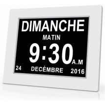 8 LCD Digital Calendar Clock with Date, Day and Time Alzheimer's Clock It's for Parents, Grandparents and Kids-White