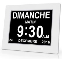 Horloge Numérique Lcd 8 Pouces Avec Date, Jour Et Heure Horloge Alzheimer Pour Parents, Grands-parents Et Enfants - Blanc