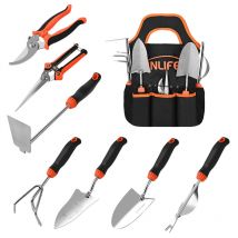 Inlife - 8 Pcs Outils de jardinage Pelle, sécateur, Râteau, Houe, Sac de transport, Kits de Jardinage en Acier Inoxydable