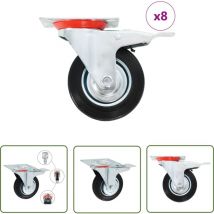 The Living Store 8 pcs Roulettes pivotantes 100 mm - Roulettes Pivotantes - Roulettes De Chariot - Roues Mobiles - Accessoires Meuble - Fixation
