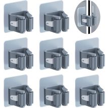 8 Pezzi Porta Scope Parete Autoadesivo Appendi Scope a Muro Portascope Impermeabile per Cucina Bagno Garage Giardino Grigio