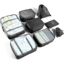 8-Piece Suitcase Organiser Set for Travel, Packing Cubes, Bags for Clothes, Cosmetics, Black