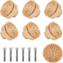 8 Pièces Bouton Cuisine de Placard En Rotin PoignéE de Meuble Cuisine Boutons de Porte Meuble Tiroir Placard, Tiroir Enbois Ronds Pour Cusine Chambre