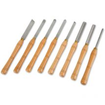 Set de couteaux à tourner avec coffret en bois, 8 fers à tourner hss de haute qualité, acier rapide, 8 tlg. Set de ciseaux à bois avec les formes