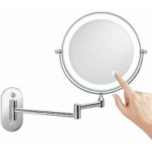 8 Pouces Miroir Grossissant Lumineux Mural x10, LED Miroirs de Maquillage avec 0.5h Fonction d'arrêt Automatique, Alimenté par 4 Piles AAA (Non