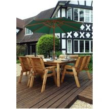 8 Seater Wooden Square Table & 6 Chairs 1 Bench Parasol Green - Charles Taylor