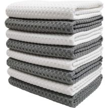 8 Ultra Premium Mikrofaser-küchenhandtücher - Hand-/geschirrtücher - Wabenstruktur (grau/weiß, 40x71 Cm)