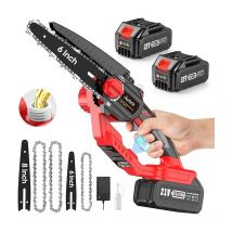 Seesii - 8 und 6 Zoll Akku Kettensäge, Avhrit 2-in-1 Bürstenlose Mini Kettensäge, 8000mAh, Werkzeuglose Ketteneinstellung & Kettenschmierung,