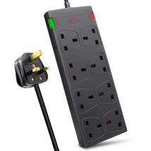 8 Gang Surge-Protected Extension Lead 1M Black 13A