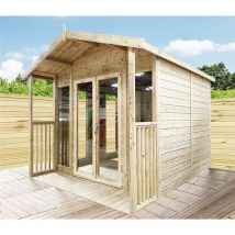 Marlborough - 8 x 14 Pressure Treated Tongue And Groove Apex Summerhouse + Overhang + Verandah + Safety Toughened Glass + Euro Lock with Key + super