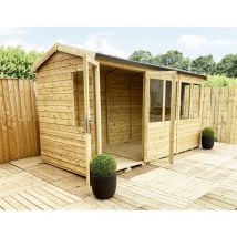 Marlborough - 8 x 18 Reverse Pressure Treated Tongue And Groove Apex Summerhouse With Higher Eaves And Ridge Height + Overhang + Toughened Safety
