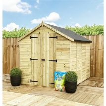 8 x 4 Windowless Pressure Treated Tongue & Groove Apex Shed + Double Doors + Low Eaves