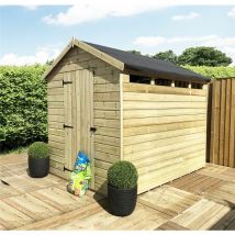 8 X 6 Security Pressure Treated Tongue & Groove Apex Shed + Single Door + Safety Toughened Glass