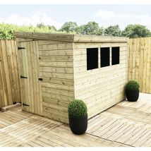 8 x 7 reverse Garden Shed Pressure Treated t&g pent Wooden Garden Shed + 3 Windows + Single Door (8' x 7' / 8ft x 7ft) (8x7)
