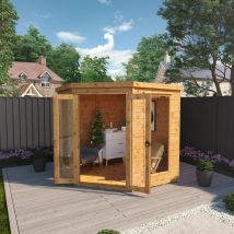 7 x 7 Corner Summerhouse Wooden Premium Shiplap Flat Roof Garden Room Double Doo - Waltons