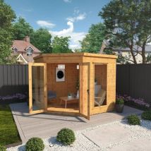 Waltons 8 x 8 Corner Summerhouse Wooden Premium Shiplap Flat Roof Garden Room Double Doo