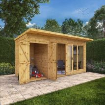 Waltons - 14 x 6 Feet Maine Pent Summerhouse with Side Shed - Timber - L233.1 x W417.4 x H217 cm - Brown