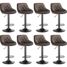 Skecten - 8 x Tabouret de Bar, Velours, Métal, Mousse, Marron