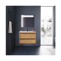 Abitare - 80 cm hängender Badezimmerschrank aus afrikanischem Eichenholz mit eingebautem Waschbecken – Astoria - mit spiegel und led Lampe