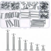 80 Ensemble Chicago Vis Assortiment Kit 7 Différentes Tailles en Métal Vis à Tête Rond Post Chicago Vis Bouton pour DIY Reliure de décoration en Cuir