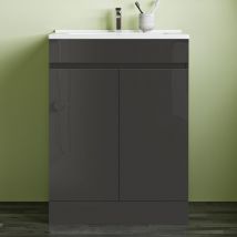 Sky Bathroom - 800x600mm Bathroom Anthracite Vanity Unit With Storage Space Soft Close DoorsWhite Thin Ceramic Basin