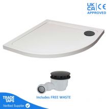 Gravahaus - 800mm White Quadrant 45mm Low Profile Shower Tray with Matt Black Waste