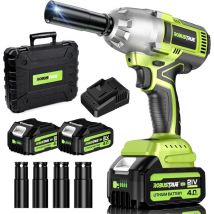 800n.m Akku Schlagschrauber, 8000 Mah Akku Schlagschrauber Mit Schnellladegerät, 21v Brushless Motor Elektrischer Schlagschrauber Mit 4 