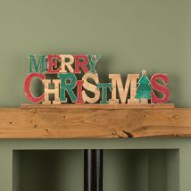 Samuel Alexander - 80cm Red and Green Wooden Merry Christmas Table Top Sign