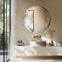 Luvodi - 80cm Specchio Rotondo Decorativo da Parete ingresso Bagno Moderno Argento Vetro con Bordo Smussato per Camera Letto Corridoio Entrata