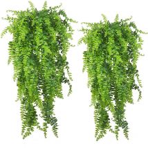 Qersta - 2 Pcs Lierre Artificiel Plantes Suspension Vertes artificis Artifici Fougère en Plastique pour Célébration, Mariage, Cuisine, Jardin, Bureau