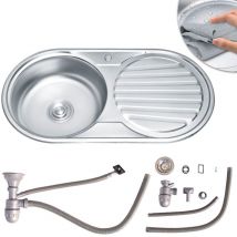 81CM Edelstahlspüle + Ablage Rundbecken Küchenspüle Einbauspüle Spülbecken Spüle