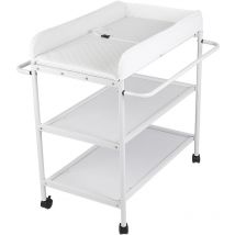 Jeobest - Multifonctionnel portable table à langer pour bébé avec roulettes avec 2 étagères de rangement -84×72×90cm- Blanc