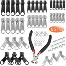 Longziming - 85 Pcs Remplacement Zip Curseur Fermeture Eclair, Kit de Réparation de Fermeture avec Mini pinces, Remplacement de fermeture à Glissière