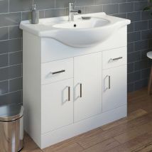 Essence - 850mm Bathroom Vanity Unit & Basin Sink Tap + Waste Gloss White Modern - White