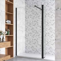 140x200cm Schwarz Walkin Duschkabine + 40x200cm Flipper Panel +70-120cm Stabilisator 8mm Nano-ESG Duschtrennwand