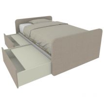 Lit simple 120x190 avec tiroirs, personnalisable et facile à assembler - Effet tissu