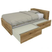 864CK - Lit simple 120x190 avec meuble de rangement en tête de lit et tiroirs coulissants - chêne