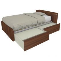 864CK - Lit simple 120x190 avec meuble de rangement en tête de lit et tiroirs coulissants - Noyer Canaletto