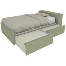 864CK - Lit simple 120x190 avec meuble de rangement en tête de lit et tiroirs coulissants - Salvia