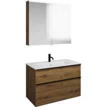 Burgbad Eqio Set – Spiegelschrank mit LED-Beleuchtung – Keramik-Waschtisch Slim – 900x170x800 mm – schmutzabweisende Oberfläche