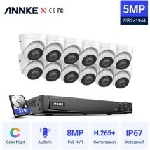 Annke - 5MP PoE Sistema de cámara de seguridad ip con cámaras de torreta onvif 16CH 4K nvr cctv de visión nocturna en color de 100 pies para