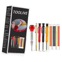 8er Pack Tischler Schreiber Markierung Set, 3 Bunte Solide Zimmermannsbleistifte mit Spitzer und 21 Minen, Automatischer Körner, Hartmetall