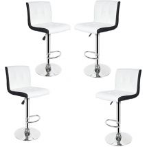 4er Set Soft Barhocker Tresenhocker Küchenhocker Loungesessel Gitter mit Lehne, Höhenverstellbar, Weiß-Schwarz