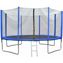 Evre - 8ft, Blue Outdoor Trampoline with Zip Enclosure Net Padded Spring Cover and Ladder